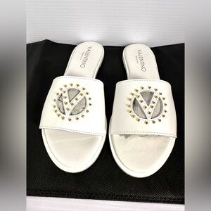 Valentino White Sandals with Gold Studs